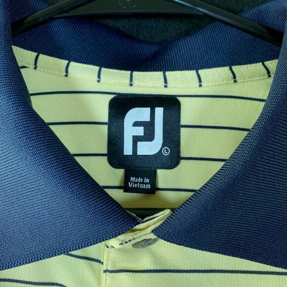 FootJoy Mens Shirt Yellow Blue Striped Golf Polo Comfort Quick Dry Stretch Large - Picture 6 of 12